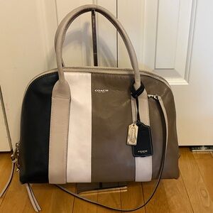 Coach Bleeker Preston  Colorblock Leather Satchel Bag - Black, Taupe & Parchment